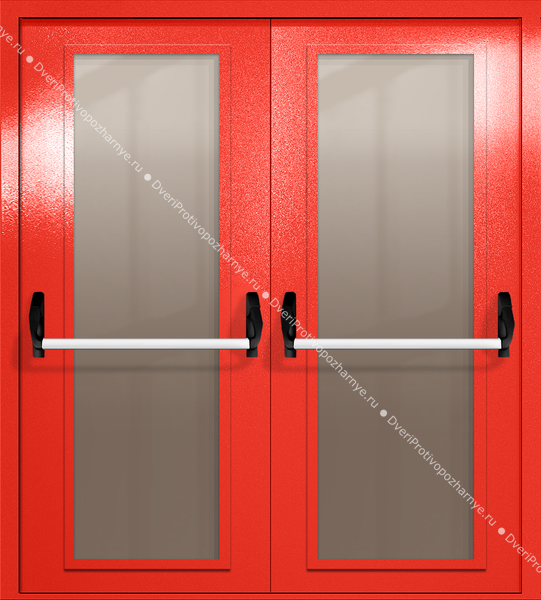 Двупольная дверь eiw-60 с максимальными стеклами и ручками «антипаника» (цвет красный RAL 3020) Двупольная дверь eiw-60 с максимальными стеклами и ручками «антипаника» (цвет красный RAL 3020)