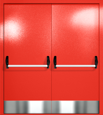 Двупольная глухая дверь ei-60 с отбойниками и ручками «антипаника» (цвет красный RAL 3020)