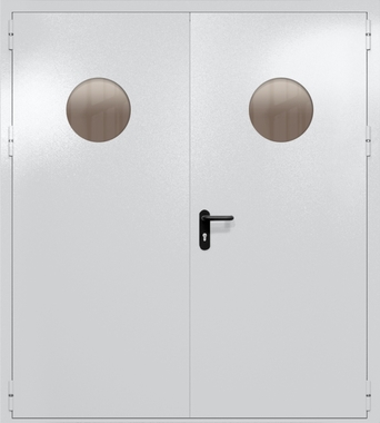Двупольная дверь ei-60 с круглыми стеклами (цвет светло-серый RAL 7047) Двупольная дверь ei-60 с круглыми стеклами (цвет светло-серый RAL 7047)
