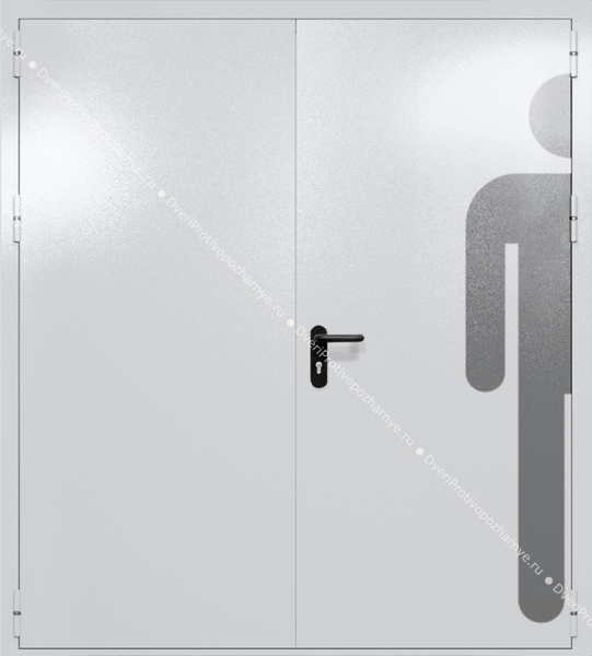 Двупольная глухая дверь ei-60 с обозначением санузла (цвет светло-серый RAL 7047) Двупольная глухая дверь ei-60 с обозначением санузла (цвет светло-серый RAL 7047)