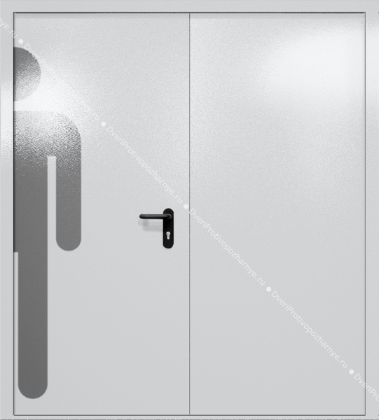 Двупольная глухая дверь ei-60 с обозначением санузла (цвет светло-серый RAL 7047) Двупольная глухая дверь ei-60 с обозначением санузла (цвет светло-серый RAL 7047)
