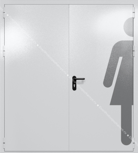 Двупольная глухая дверь ei-60 с обозначением санузла (цвет светло-серый RAL 7047) Двупольная глухая дверь ei-60 с обозначением санузла (цвет светло-серый RAL 7047)