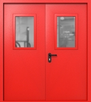 Двупольная дверь ei-60 со стеклами 600x400 (цвет красный RAL 3020)