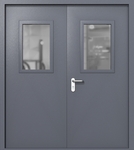 Двупольная дверь ei-60 со стеклами 600x400 и ручками хром (цвет темно-серый RAL 7015)