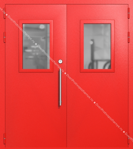 Двупольная техническая дверь со стеклами 600x400 (цвет красный RAL 3020) Двупольная техническая дверь со стеклами 600x400 (цвет красный RAL 3020)