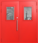 Двупольная техническая дверь со стеклами 600x400 (цвет красный RAL 3020)