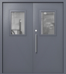 Двупольная техническая дверь со стеклами 600x400 (цвет темно-серый RAL 7015)