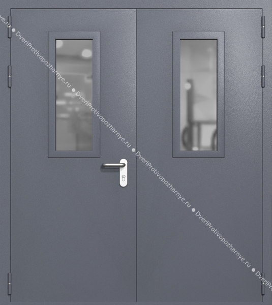 Двупольная дверь ei-60 со стеклами 700x300 и ручками хром (цвет темно-серый RAL 7015) Двупольная дверь ei-60 со стеклами 700x300 и ручками хром (цвет темно-серый RAL 7015)