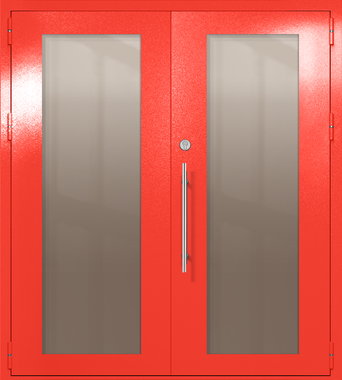 Двупольная техническая дверь с максимальными стеклами (цвет красный RAL 3020) Двупольная техническая дверь с максимальными стеклами (цвет красный RAL 3020)