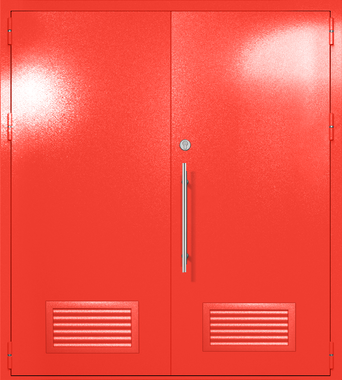Двупольная глухая техническая дверь с вентиляцией (цвет красный RAL 3020) Двупольная глухая техническая дверь с вентиляцией (цвет красный RAL 3020)
