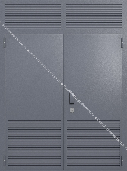 Двупольная глухая техническая дверь с верхней вставкой и вентиляцией (цвет темно-серый RAL 7015)