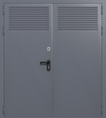 Двупольная глухая техническая дверь с вентиляцией (цвет темно-серый RAL 7015)