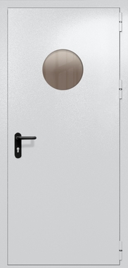 Однопольная дверь ei-60 с круглым стеклом (цвет светло-серый RAL 7047) Однопольная дверь ei-60 с круглым стеклом (цвет светло-серый RAL 7047)