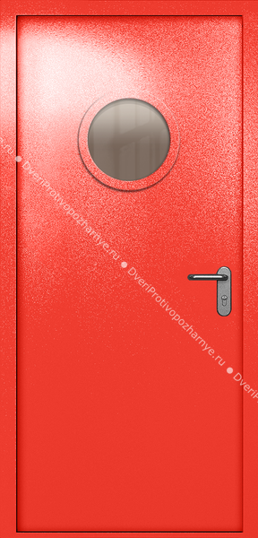 Однопольная дверь ei-60 с круглым стеклом (цвет красный RAL 3020)