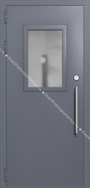 Однопольная техническая дверь со стеклом 600x400 (цвет темно-серый RAL 7015) Однопольная техническая дверь со стеклом 600x400 (цвет темно-серый RAL 7015)