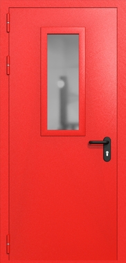 Однопольная дверь ei-60 со стеклом 700x300 (цвет красный RAL 3020)