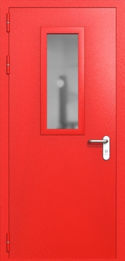 Однопольная дверь ei-60 со стеклом 700x300 и ручками хром (цвет красный RAL 3020) Однопольная дверь ei-60 со стеклом 700x300 и ручками хром (цвет красный RAL 3020)