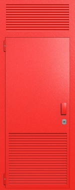 Однопольная глухая техническая дверь с верхней вставкой и вентиляцией (цвет красный RAL 3020)