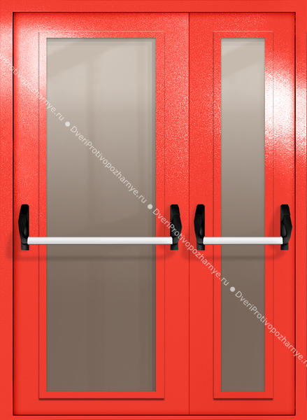 Полуторапольная дверь eiw-60 с максимальными стеклами и ручками «антипаника» (цвет красный RAL 3020) Полуторапольная дверь eiw-60 с максимальными стеклами и ручками «антипаника» (цвет красный RAL 3020)