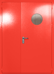 Полуторапольная дверь ei-60 с круглым стеклом и ручками «антипаника» (цвет красный RAL 3020)