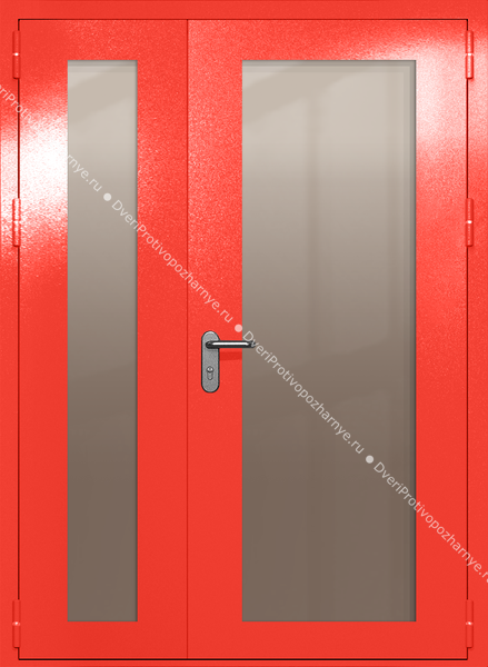 Полуторапольная дверь eiw-60 с максимальными стеклами и ручками «антипаника» (цвет красный RAL 3020) Полуторапольная дверь eiw-60 с максимальными стеклами и ручками «антипаника» (цвет красный RAL 3020)