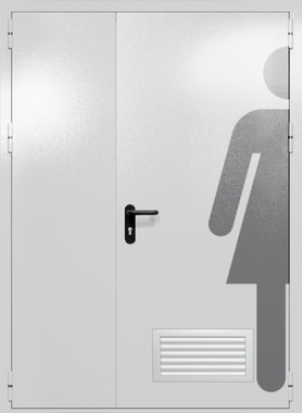 Полуторапольная глухая дверь ei-60 с обозначением санузла и вентиляцией (цвет светло-серый RAL 7047)