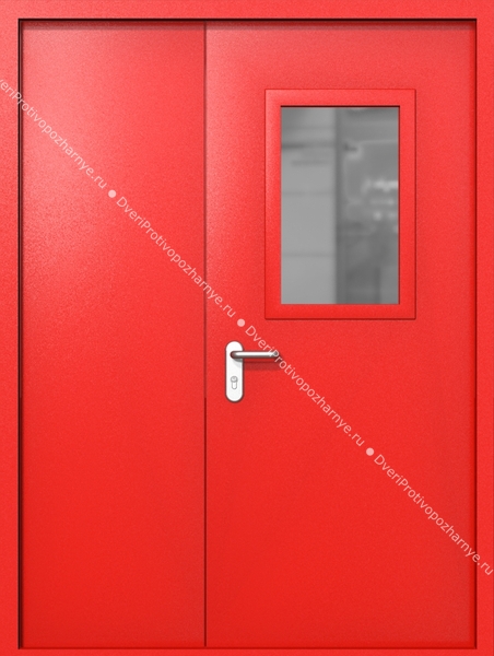Полуторапольная дверь ei-60 со стеклом 600x400 и ручками хром (цвет красный RAL 3020) Полуторапольная дверь ei-60 со стеклом 600x400 и ручками хром (цвет красный RAL 3020)