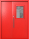 Полуторапольная техническая дверь со стеклом 600x400 (цвет красный RAL 3020)
