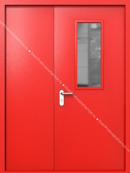 Полуторапольная дверь ei-60 со стеклом 700x300 и ручками хром (цвет красный RAL 3020) Полуторапольная дверь ei-60 со стеклом 700x300 и ручками хром (цвет красный RAL 3020)