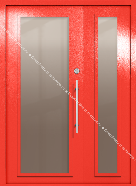 Полуторапольная техническая дверь с максимальными стеклами (цвет красный RAL 3020) Полуторапольная техническая дверь с максимальными стеклами (цвет красный RAL 3020)
