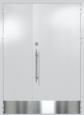 Полуторапольная глухая техническая дверь с отбойниками (цвет светло-серый RAL 7047)