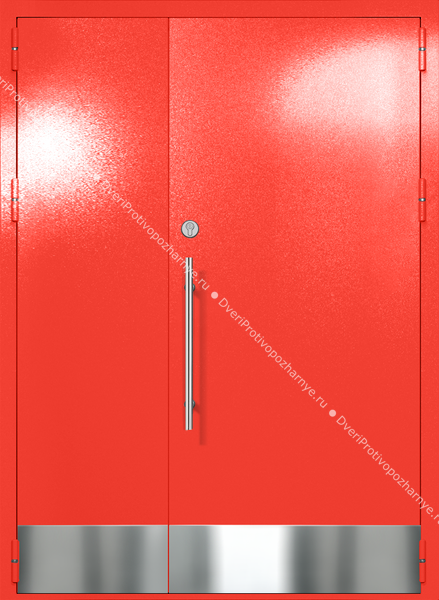 Полуторапольная глухая техническая дверь с отбойниками (цвет красный RAL 3020) Полуторапольная глухая техническая дверь с отбойниками (цвет красный RAL 3020)