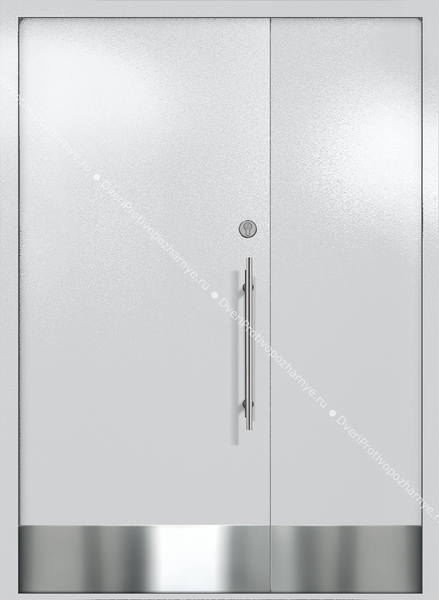 Полуторапольная глухая техническая дверь с отбойниками (цвет светло-серый RAL 7047)