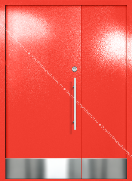 Полуторапольная глухая техническая дверь с отбойниками (цвет красный RAL 3020) Полуторапольная глухая техническая дверь с отбойниками (цвет красный RAL 3020)