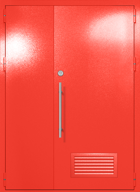 Полуторапольная глухая техническая дверь с вентиляцией (цвет красный RAL 3020)