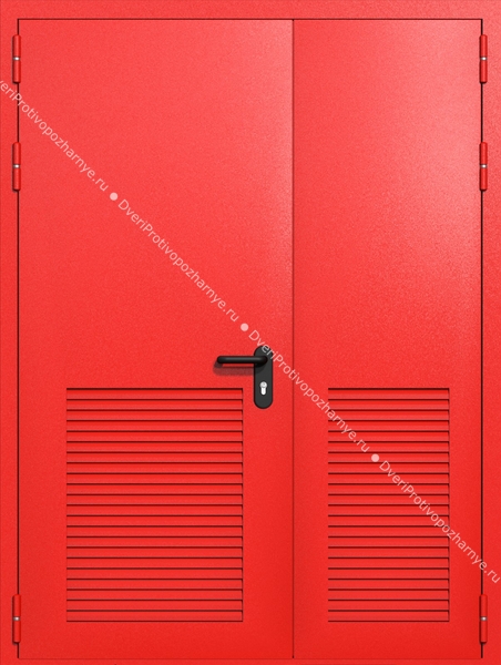 Полуторапольная глухая техническая дверь с вентиляцией (цвет красный RAL 3020)