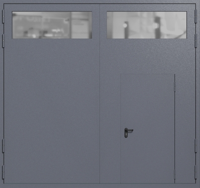 Распашные крупногабаритные ворота ei-60 с остеклением и калиткой (цвет темно-серый RAL 7015) Распашные крупногабаритные ворота ei-60 с остеклением и калиткой (цвет темно-серый RAL 7015)
