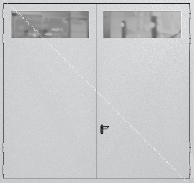 Распашные крупногабаритные ворота ei-60 с остеклением (цвет светло-серый RAL 7047)