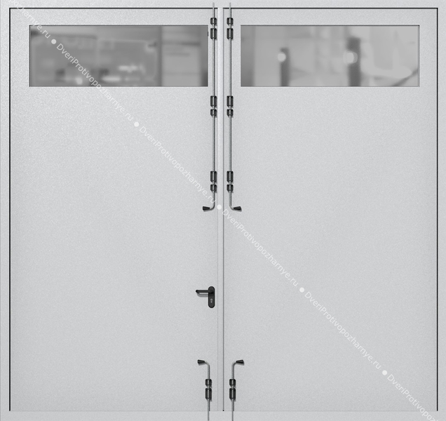 Распашные крупногабаритные ворота ei-60 с остеклением (цвет светло-серый RAL 7047)