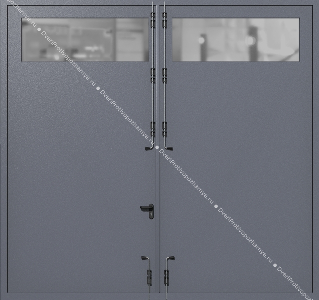 Распашные крупногабаритные ворота ei-60 с остеклением (цвет темно-серый RAL 7015)